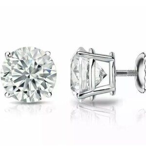 2 Ct Round Cut Lab Created Stud Earrings 14K White Gold 7mm Screw Back